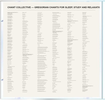 Gregorian Chants for Sleep, Study and Relaxation - CD Part 1 of 2 — Lyrics insert