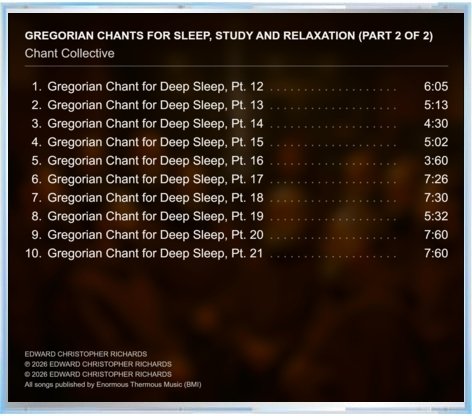 Gregorian Chants for Sleep, Study and Relaxation - CD Part 2 of 2 — Back cover
