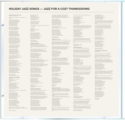 Jazz For A Cozy Thanksgiving — Lyrics insert